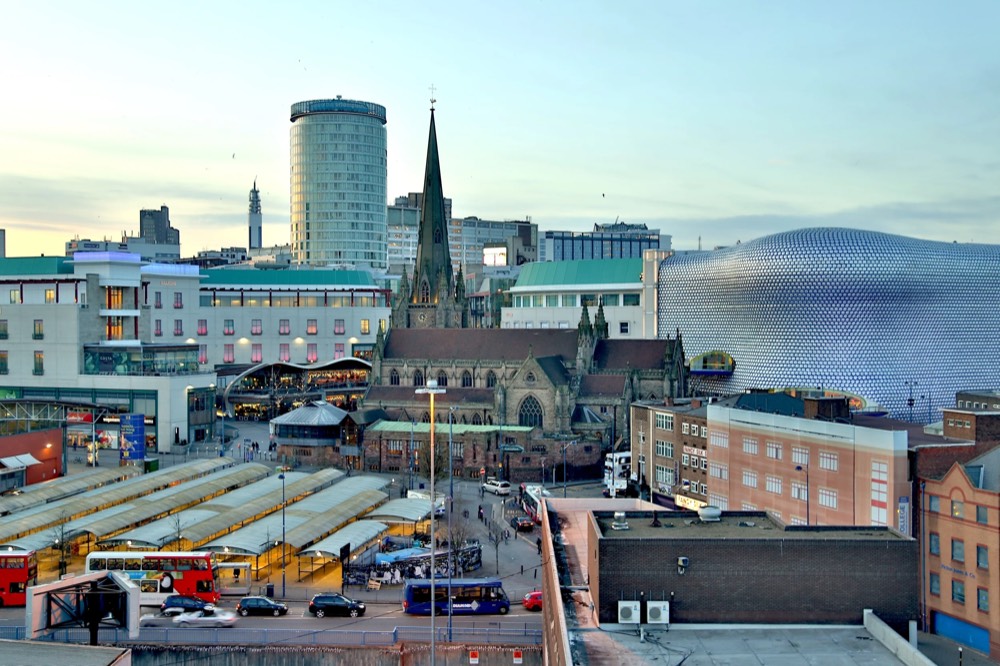 Birmingham skyline with the Rotunda, St Martin's spire and Selfridges